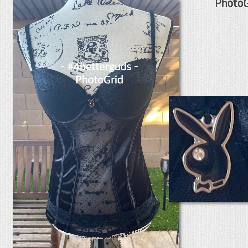 New Playboy Intimates Lace Satin Camisole Underwire Adjustable Bra Corset Top MD